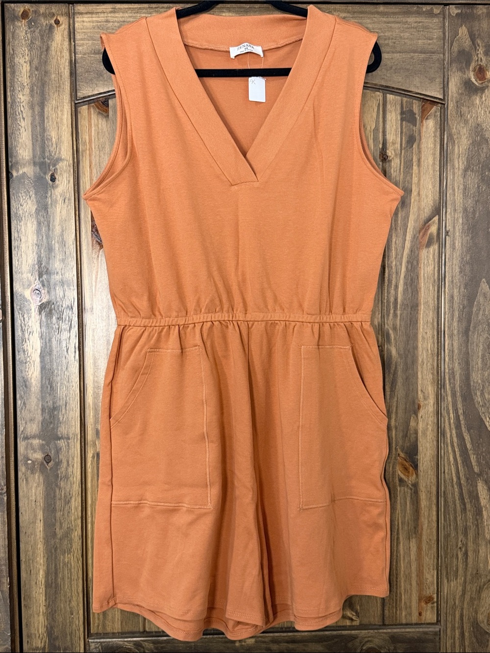 Zenana Outfitters Rust Orange Sleeveless V-Neck Romper